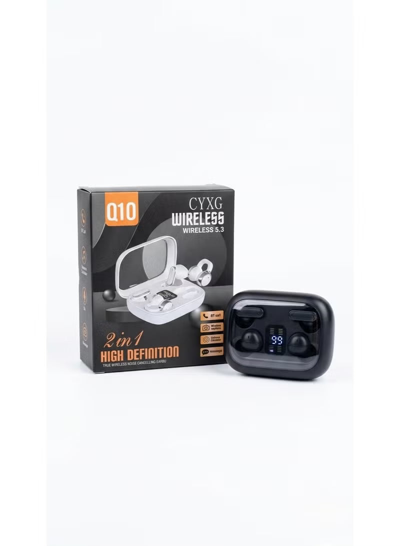 CYXG Q10 2-in-1 True Wireless Earbuds – Dual Style (In-Ear & Ear-Clip), Bluetooth 5.49, ENC Noise Cancelling, LED Digital Display, & Remote Camera Capture