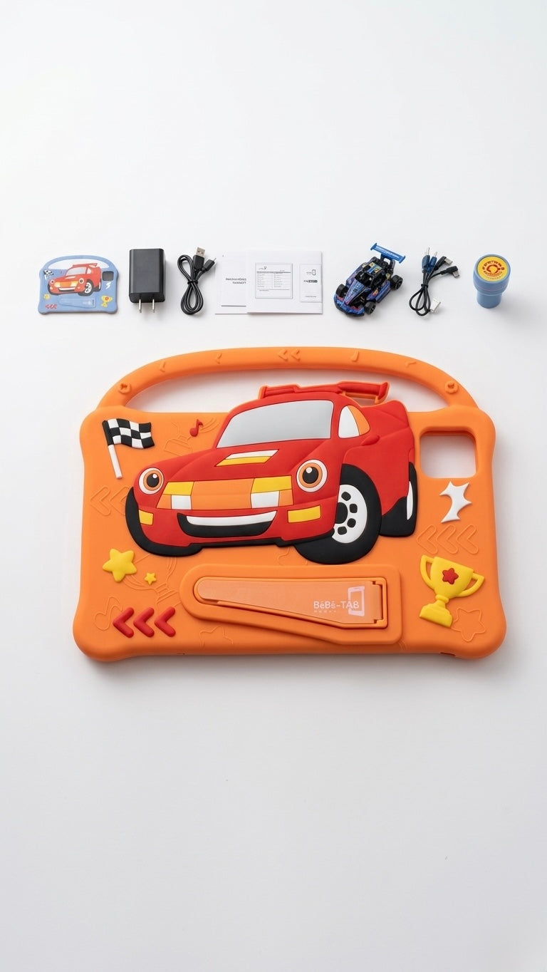 BéBé-TAB Speed 5G Kids Educational Tablet - 7-inch Display, Android 14, Shockproof Racing Car Case with Kickstand - Includes Toy Car & Accessories Bundle