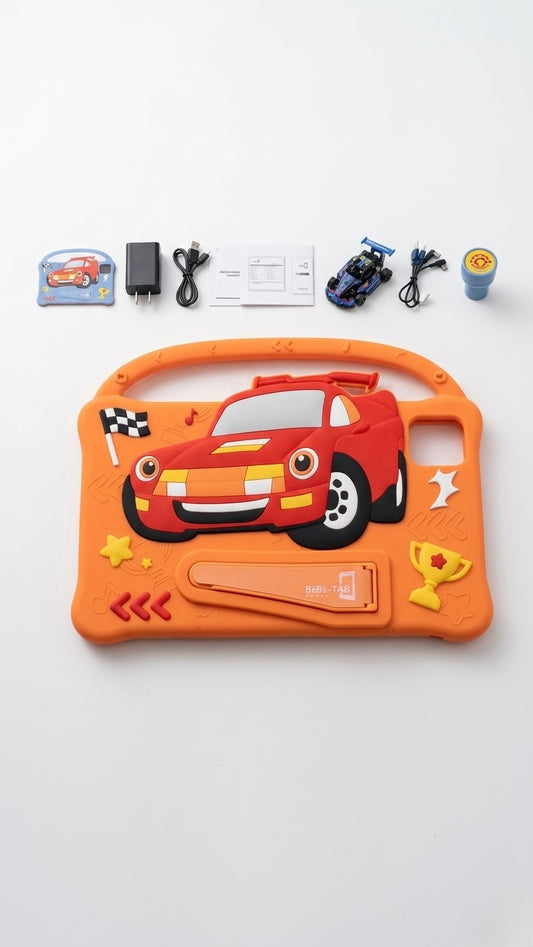 BéBé-TAB Speed 5G Kids Educational Tablet - 7-inch Display, Android 14, Shockproof Racing Car Case with Kickstand - Includes Toy Car & Accessories Bundle