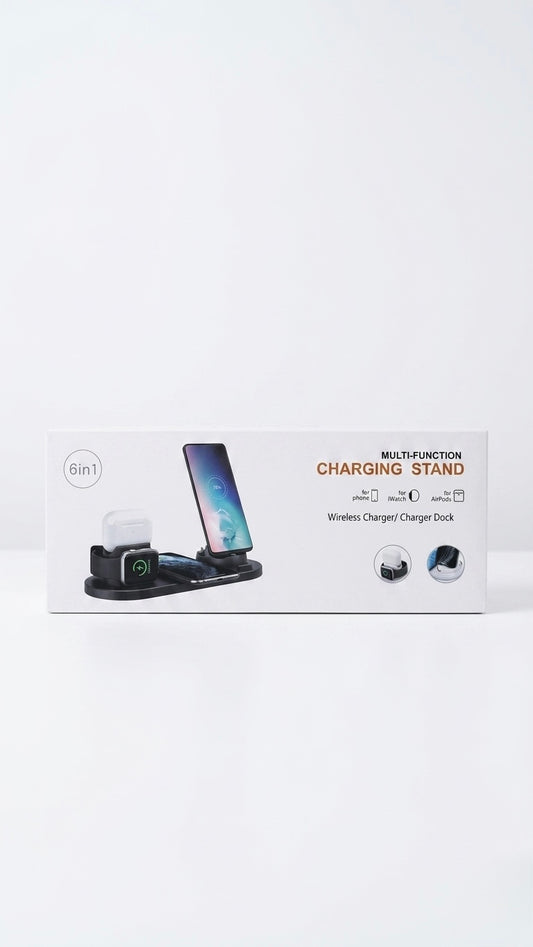 6-in-1 Wireless Charging Station Dock for iPhone, Apple Watch, AirPods & Android - Universal Fast Charging Stand (Black)