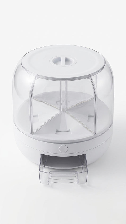 Food Grain Storage Container Large Capacity 6-Grid Rice Dispenser, Rotatable Sealed Grain Food Storage Box Rice Bucket Dry Food Fruit Box Kitchen Storage Bucket for Home Kitchen