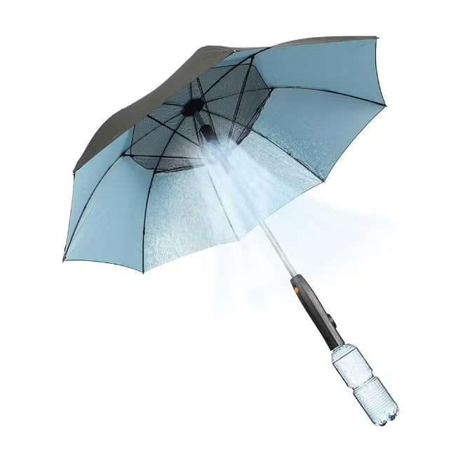 Smart Rechargeable Cooling Umbrella with Built-in Fan & Misting Spray - 2600mAh Battery, 3200 RPM, UV Protection (Model 651)