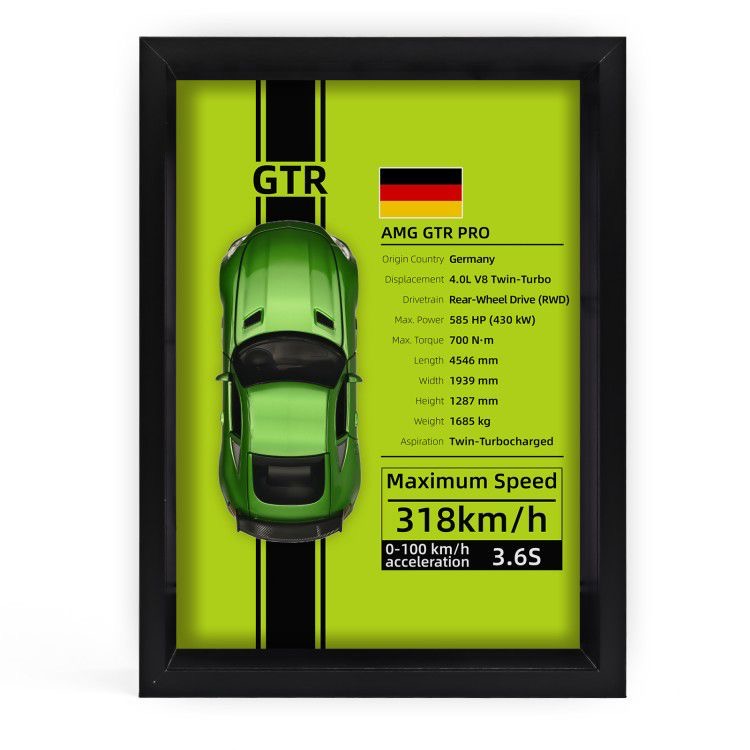 Mystery Automotive Framed Wall Art - Random Iconic Supercar Print - 1-Piece Gift Edition