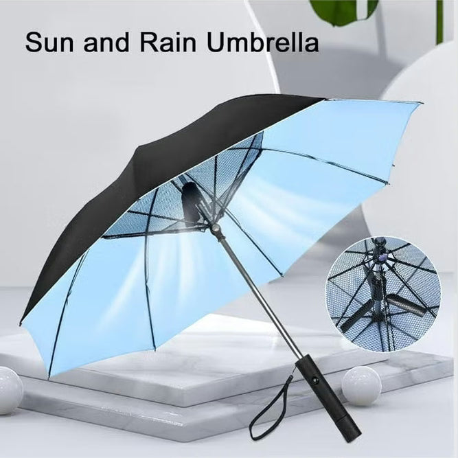 Smart Rechargeable Cooling Umbrella with Built-in Fan & Misting Spray - 2600mAh Battery, 3200 RPM, UV Protection (Model 651)