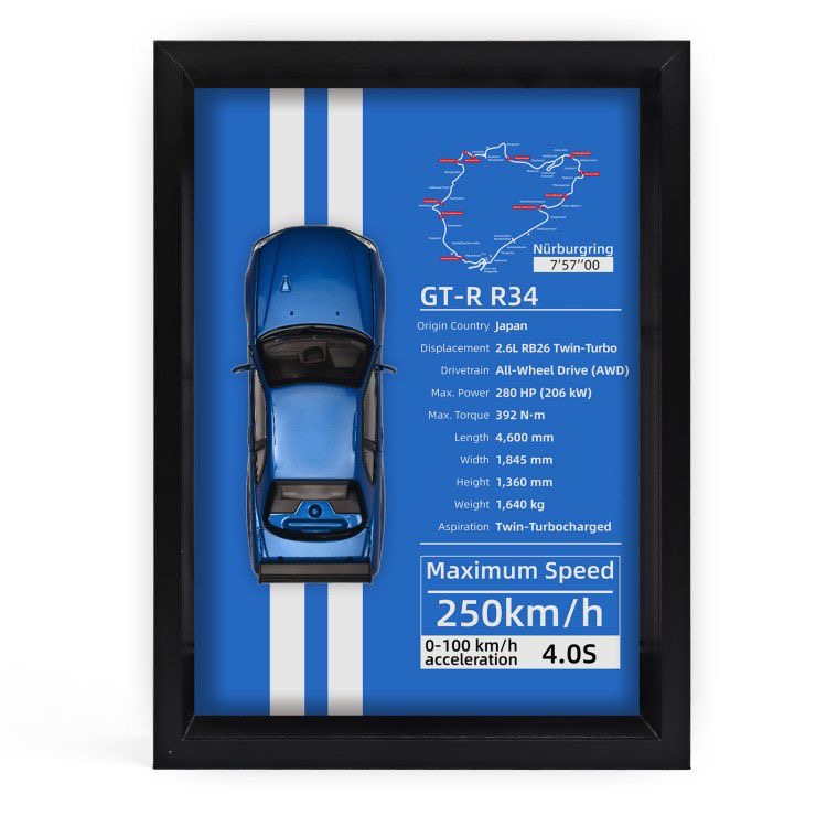 Mystery Automotive Framed Wall Art - Random Iconic Supercar Print - 1-Piece Gift Edition