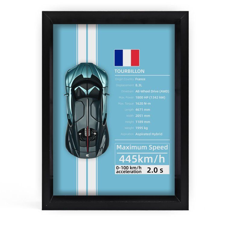 Mystery Automotive Framed Wall Art - Random Iconic Supercar Print - 1-Piece Gift Edition