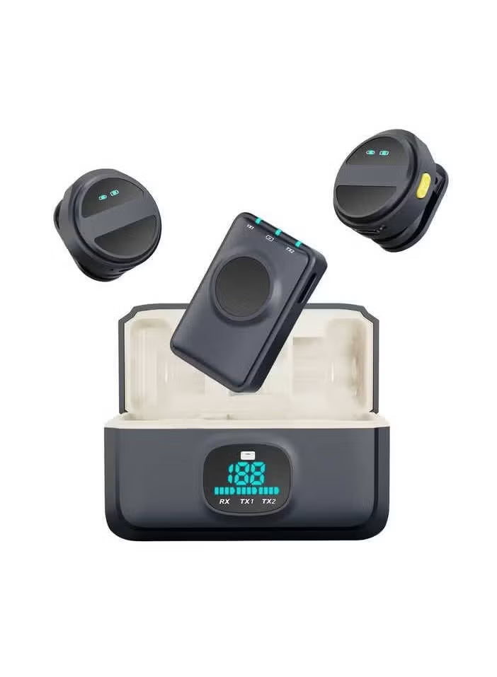 SX21 Magnetic Lavalier Wireless Microphone – Dual Mic System, 2.4GHz Wireless, Rechargeable Battery, Smart Noise Reduction, Omni-Directional Pickup for Video Recording, Live Streaming, and Vlogging