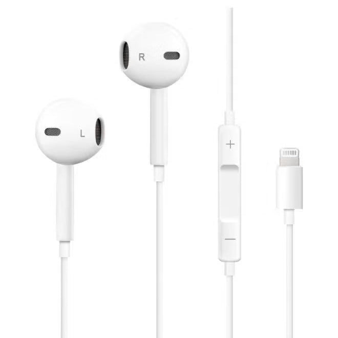Lightning Wired Earbuds with Microphone & Volume Control – Stereo In-Ear Headphones Compatible with iPhone 14, 13, 12, 11, Pro Max, iPad – White