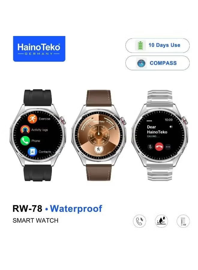 HainoTeko RW-25 Round Smart Watch with 3 Interchangeable Straps | Waterproof Fitness Smartwatch with Wireless Charger, Sports Tracking & Smart Notifications