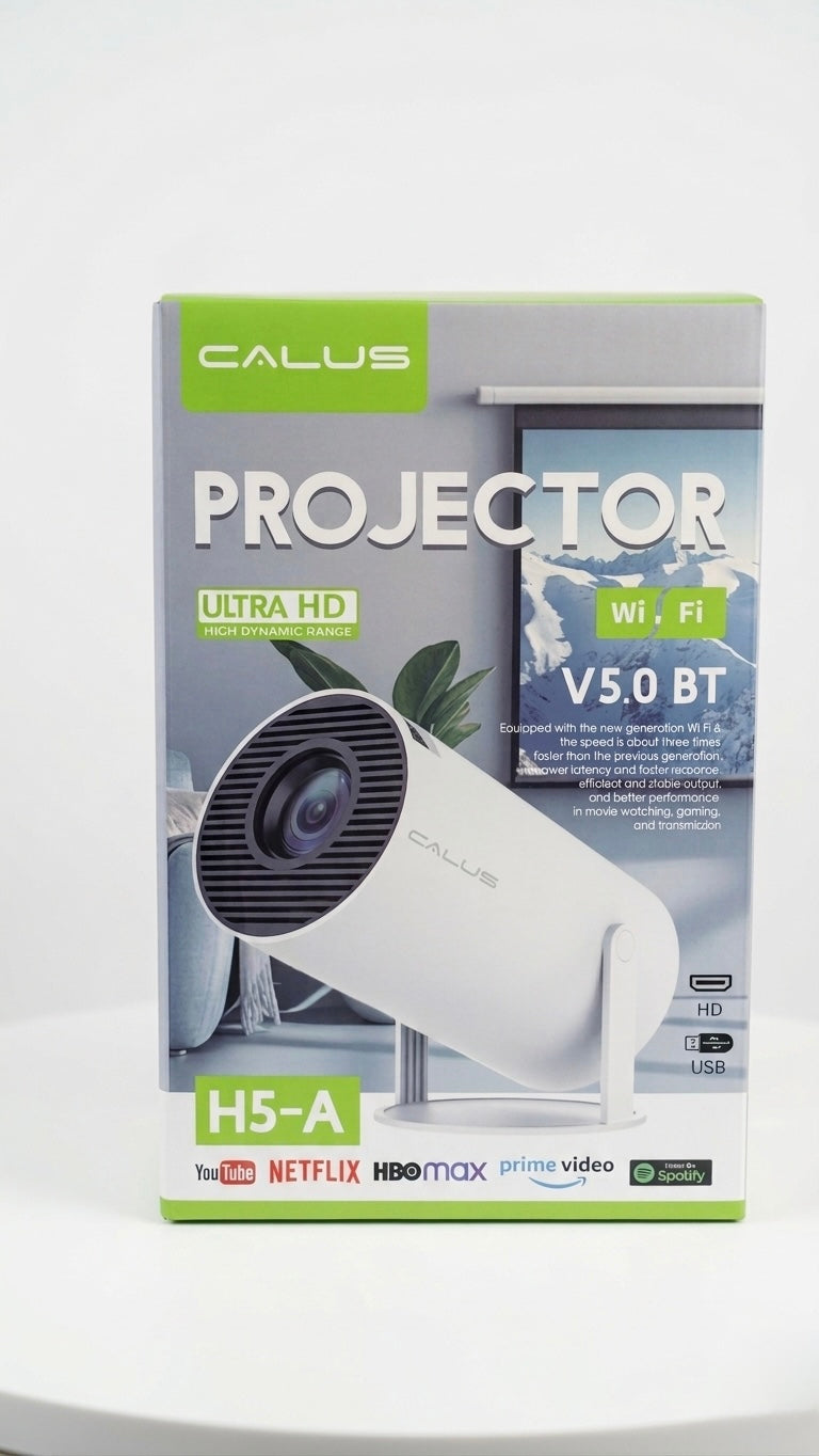 Calus H5-A Portable Smart Projector, Ultra HD Support, Dual Wi-Fi, Bluetooth 5.0, White
