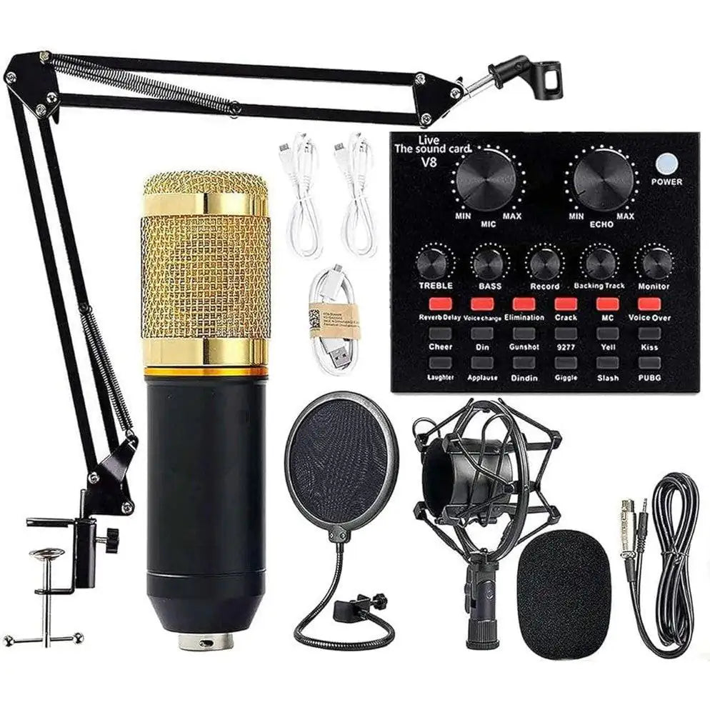 Professional Condenser Microphone Kit with V8 Sound Card