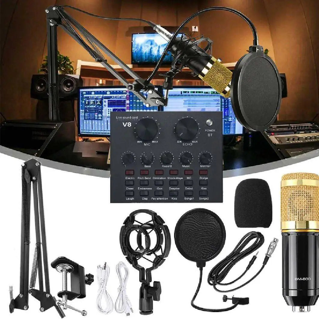 Professional Condenser Microphone Kit with V8 Sound Card
