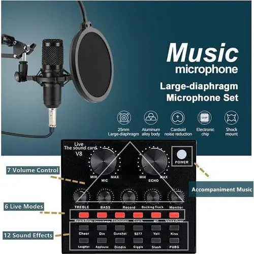 Professional Condenser Microphone Kit with V8 Sound Card