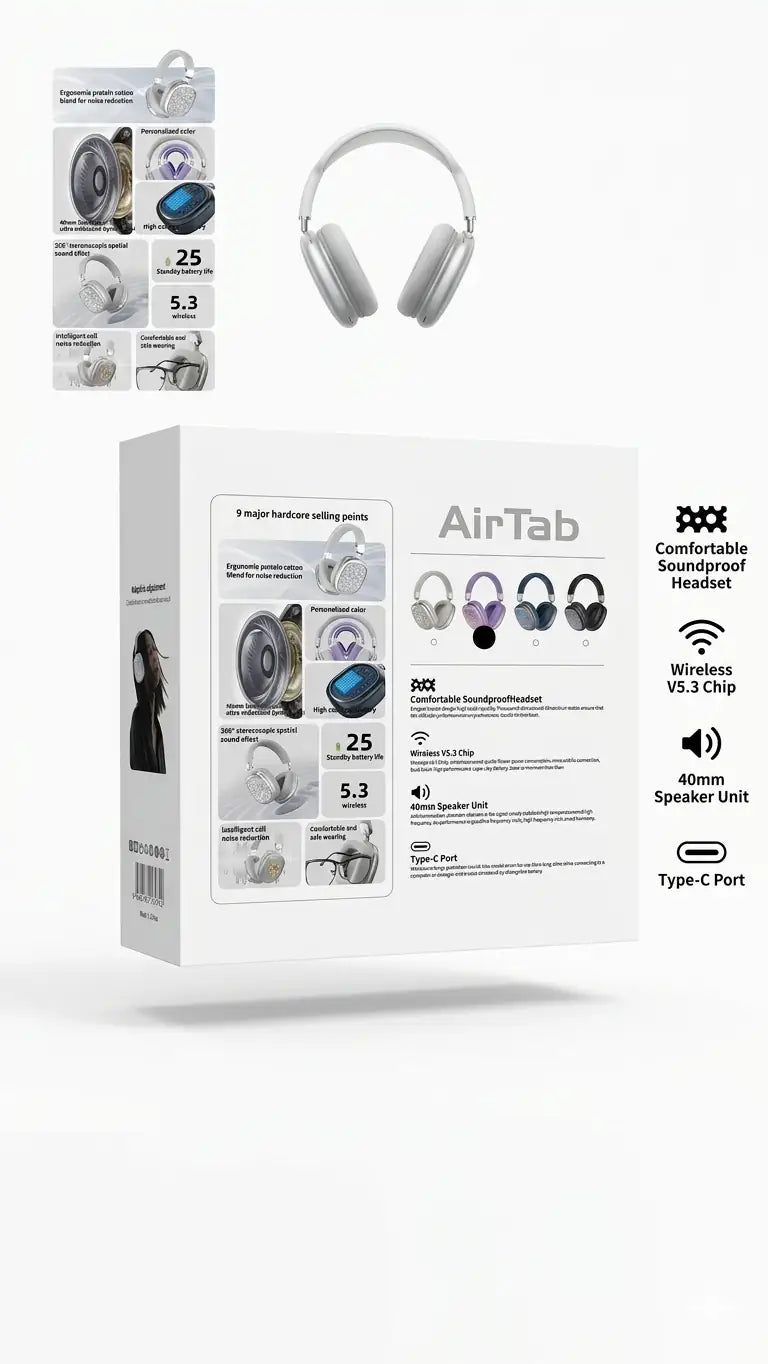 AirTab M8 Liquid Flowing Sand Wireless Headphones – Bluetooth 5.3 Over-Ear Headset with RGB Glitter Effect