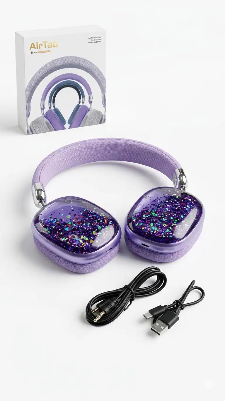 AirTab M8 Liquid Flowing Sand Wireless Headphones – Bluetooth 5.3 Over-Ear Headset with RGB Glitter Effect
