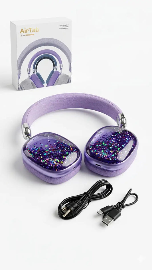 AirTab M8 Liquid Flowing Sand Wireless Headphones – Bluetooth 5.3 Over-Ear Headset with RGB Glitter Effect