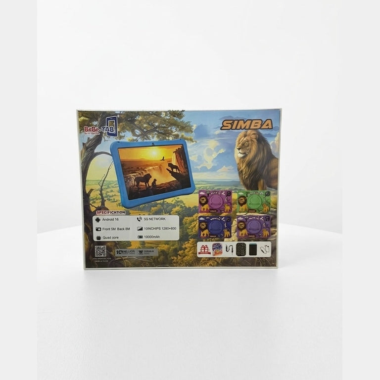 BeBeTAB SIMBA Kids Tablet 10.1” – 5G Network, Android 16, 10000mAh, Quad Core – Lion Protective Case