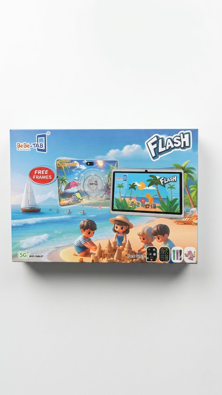 BéBé-TAB Flash Kids Educational Tablet - 7-inch IPS Display, Android 14.0, Quad-Core, 4000mAh Battery - Includes Transparent Silicone Cover & Accessories