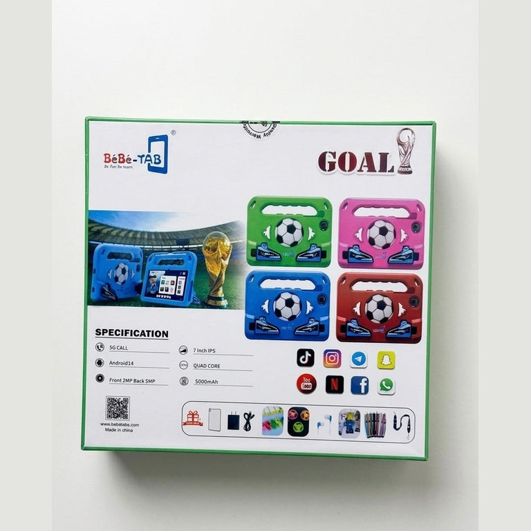 BéBé-TAB GOAL 5G Kids Educational Tablet - 7-inch IPS, Android 14, 5000mAh Battery - Includes Shockproof Football Case & 10+ Accessories Bundle