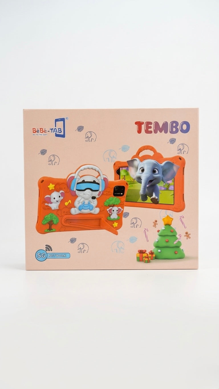 BéBé-TAB TEMBO 5G Kids Educational Tablet - 7-inch Display, Android 14, Shockproof 3D Elephant Case with Kickstand - Includes Wireless Earbuds & Accessory Bundle
