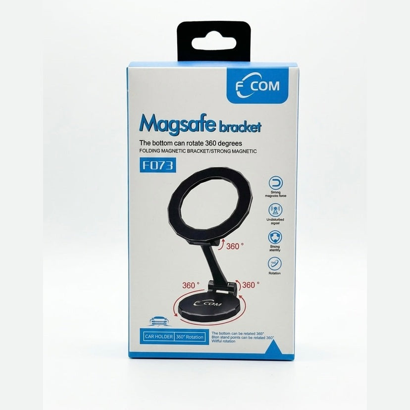 F-COM F 073 Foldable Magnetic Phone Bracket – MagSafe Compatible 360° Rotating Desktop Stand & Dashboard Mount