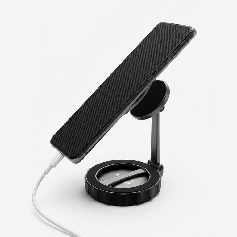 F-COM F 073 Foldable Magnetic Phone Bracket – MagSafe Compatible 360° Rotating Desktop Stand & Dashboard Mount