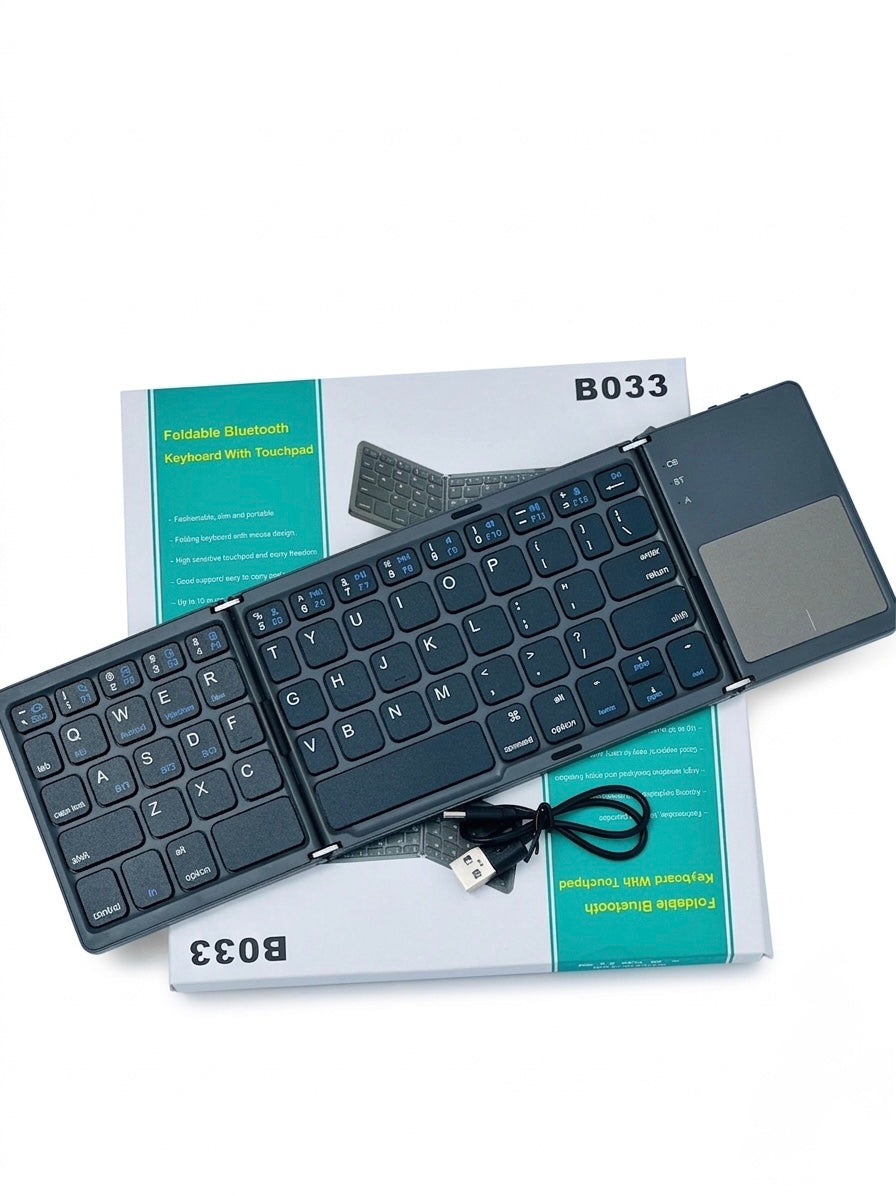 Ultra-Slim Foldable Bluetooth Keyboard with Built-in Touchpad - Portable Wireless Keyboard for iPad, Android, Windows & Laptops