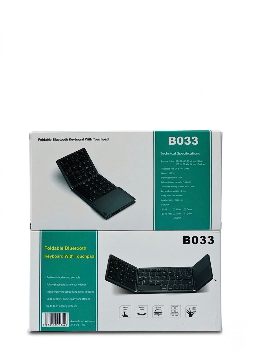 Ultra-Slim Foldable Bluetooth Keyboard with Built-in Touchpad - Portable Wireless Keyboard for iPad, Android, Windows & Laptops