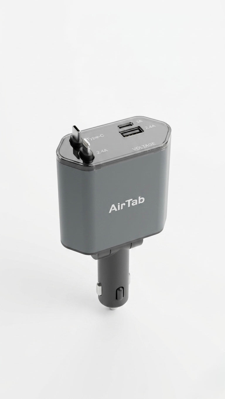AirTAB 66W 4-in-1 Super Fast Car Charger Adapter - Model A1 (Retractable)