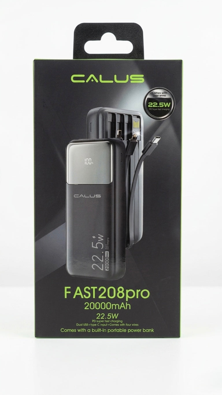 CALUS FAST208pro 20000mAh Power Bank with 22.5W PD Super Fast Charging & 4 Built-in Cables