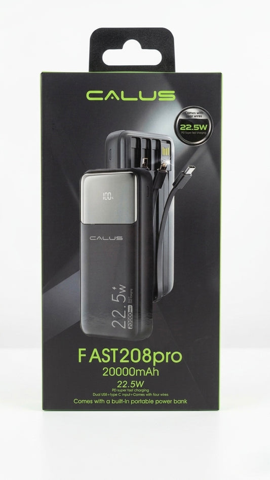 CALUS FAST208pro 20000mAh Power Bank with 22.5W PD Super Fast Charging & 4 Built-in Cables