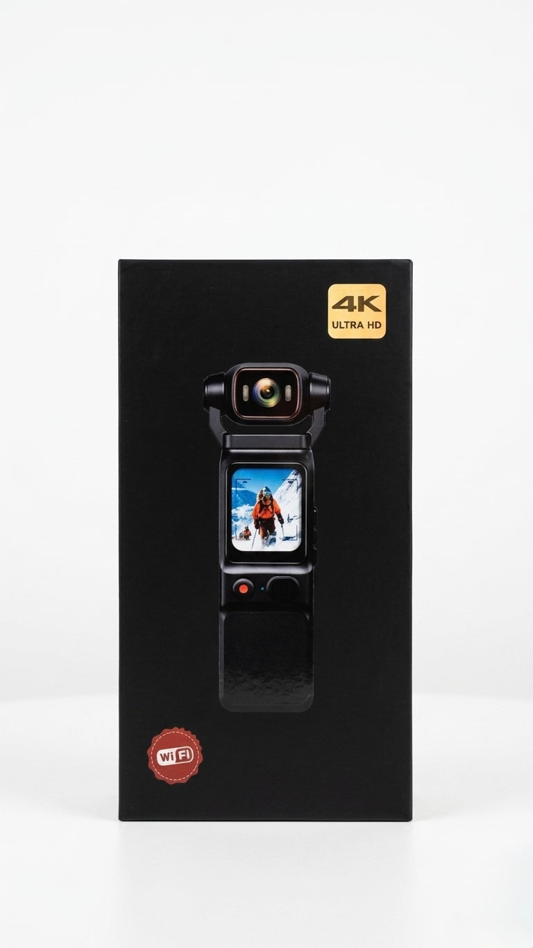 4K Ultra HD Pocket Action Camera with 180° Rotatable Lens, 6-Axis Gyroscope & 1.69-Inch Touch Screen - Black