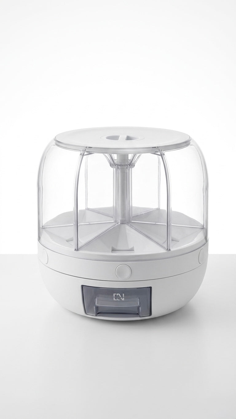 Food Grain Storage Container Large Capacity 6-Grid Rice Dispenser, Rotatable Sealed Grain Food Storage Box Rice Bucket Dry Food Fruit Box Kitchen Storage Bucket for Home Kitchen
