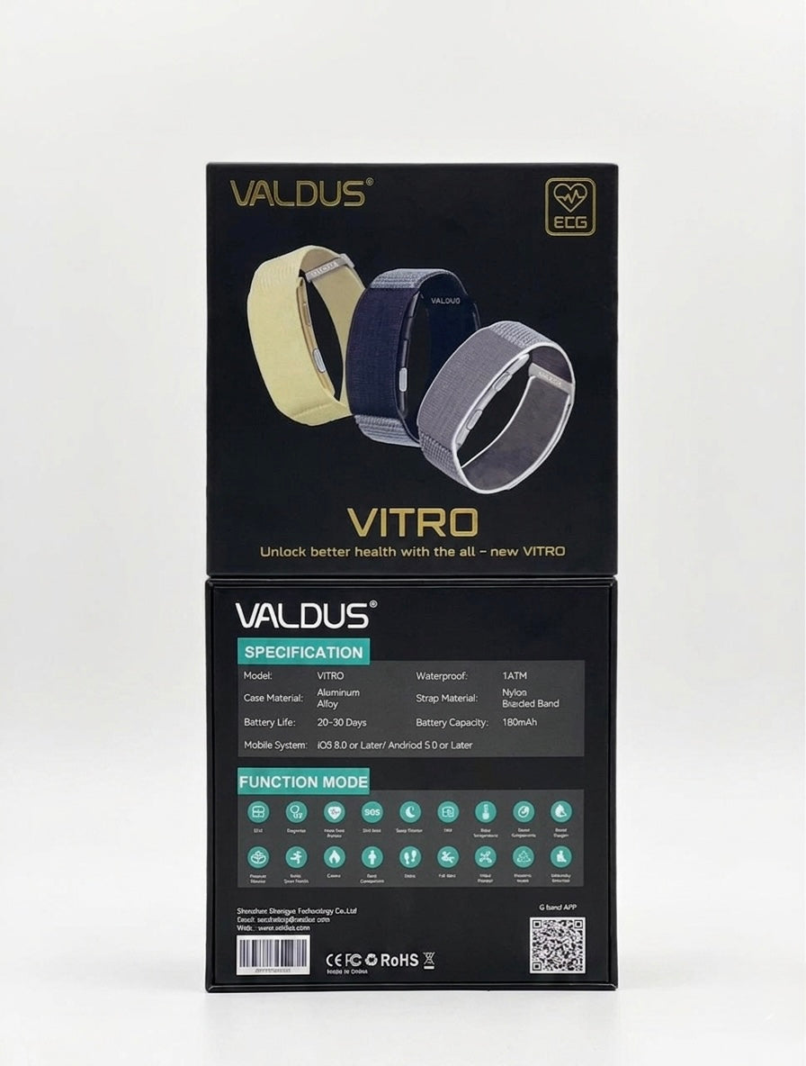 VALDUS VITRO Screenless Smart Band | ECG, Blood Pressure, SpO2 & Body Temperature Health Tracker | 20-30 Days Battery | Compatible with iOS & Android