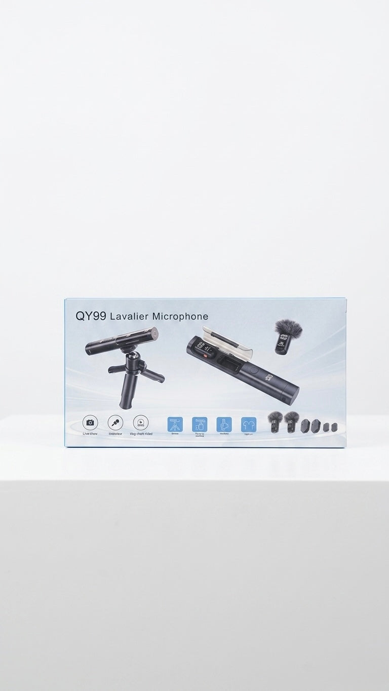 QY99 Wireless Lavalier Microphone System – 2.4GHz Plug-and-Play Lapel Mic for iPhone/Android, Noise Reduction, Ideal for Vlog, Interviews, and Live Streaming