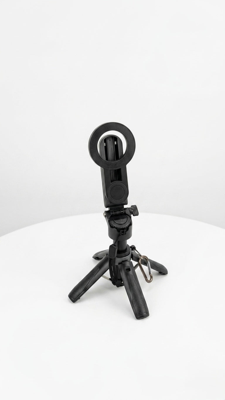 P15 Mini 3-in-1 MagSafe Wireless Selfie Stick Tripod with Detachable Bluetooth Remote & Quadruped Stand - Black