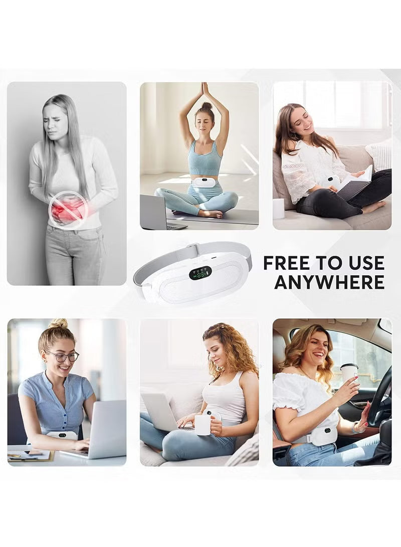 Menstrual Electric Heating Pad Women Warm Belt Hot Water Bag Waistband Device Adjustable 4-Speed Rechargeable Heating Cramp Belt Massage Warm Waist Belt for Menstrual Period Cramps Stomach Tummy Pain