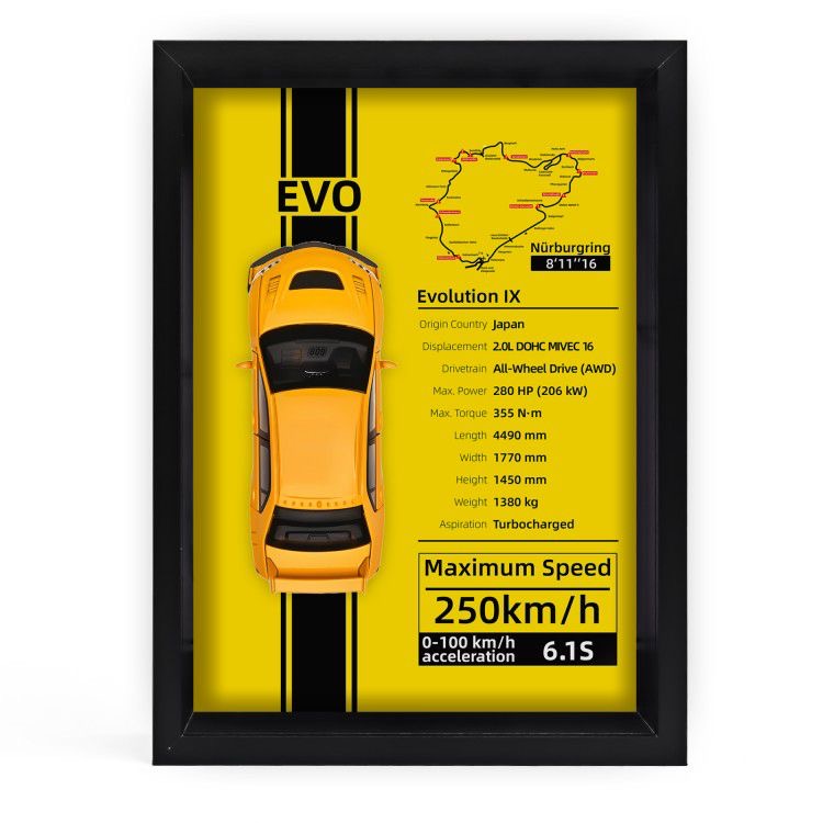 Mystery Automotive Framed Wall Art - Random Iconic Supercar Print - 1-Piece Gift Edition