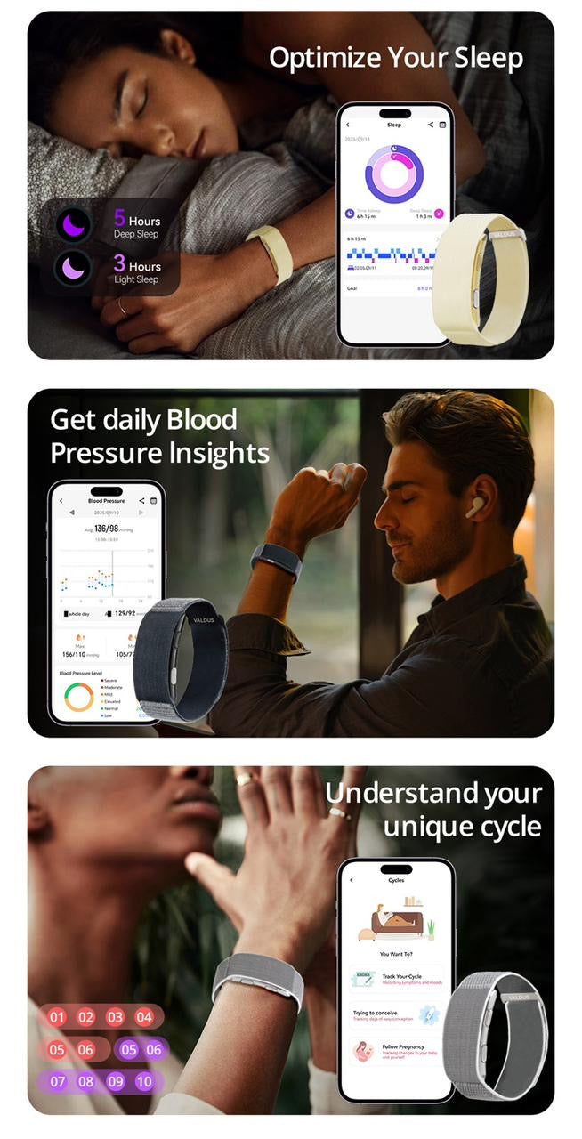 VALDUS VITRO Screenless Smart Band | ECG, Blood Pressure, SpO2 & Body Temperature Health Tracker | 20-30 Days Battery | Compatible with iOS & Android