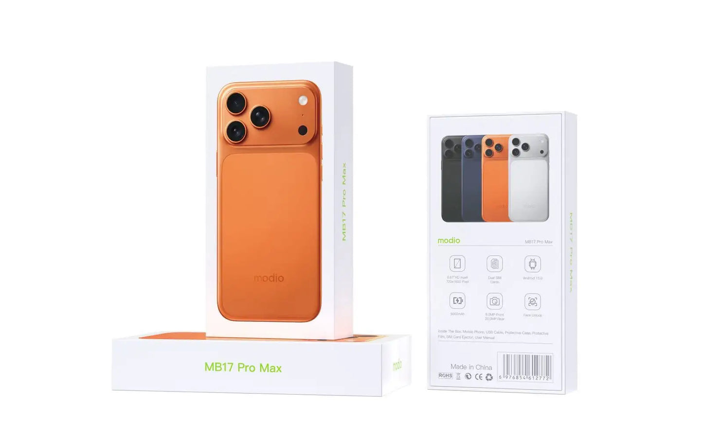 Modio MB17 Pro Max 5G Calling Mobile Phone - 6.67-inch HD Display, 8GB RAM, 256GB ROM, Dual SIM, 5000mAh Battery